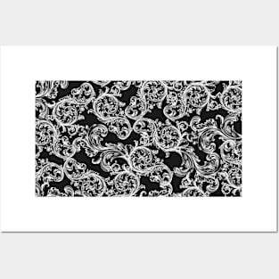 Vintage Bohemian Art Floral Pattern - Black and White Posters and Art